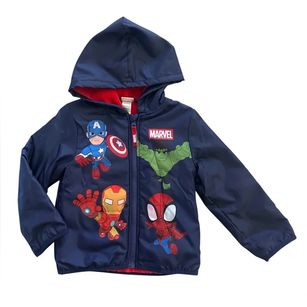 Marvel Super Heroes Navy Blue Full Zip Hooded Boys Jacket Size 4T NWT